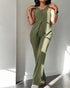 2 Pieces Outfit V-Neck Sleeveless Button Front Vest Top and Elastic Waist Slightly Flared Pants Set Casual Ribbed Brushed Loungewear green