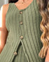 2 Pieces Outfit V-Neck Sleeveless Button Front Vest Top and Elastic Waist Slightly Flared Pants Set Casual Ribbed Brushed Loungewear green