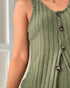 2 Pieces Outfit V-Neck Sleeveless Button Front Vest Top and Elastic Waist Slightly Flared Pants Set Casual Ribbed Brushed Loungewear green