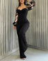 Sweatheart Neck Thick Strap Backless Lace-up Back Overalls Casual Seam Front Wide Leg Jumpsuit black