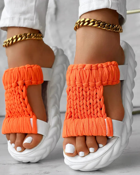 Braided Cutout Round Toe Casual Slippers orange