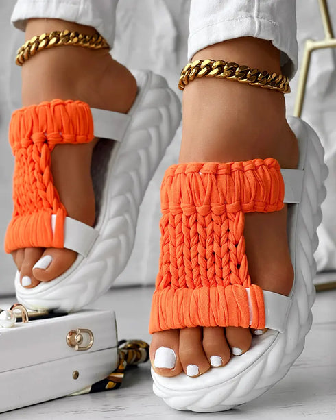 Braided Cutout Round Toe Casual Slippers orange