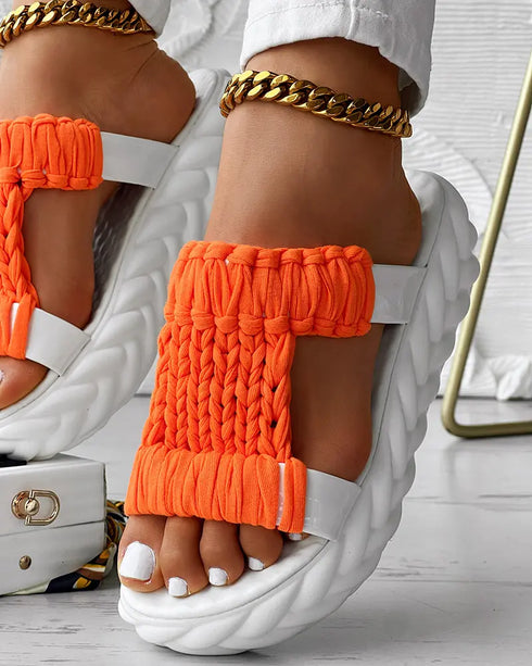 Braided Cutout Round Toe Casual Slippers orange