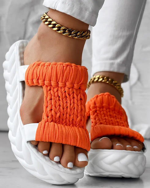 Braided Cutout Round Toe Casual Slippers orange
