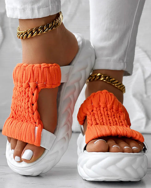 Braided Cutout Round Toe Casual Slippers orange