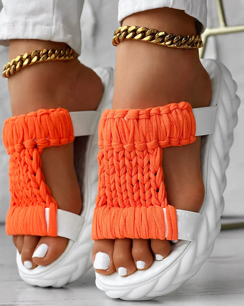 Braided Cutout Round Toe Casual Slippers orange