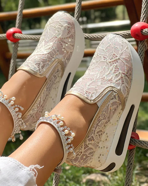 Sequin Slip On Muffin Sneakers gold&white