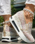 Contrast Sequin Lace Slip On Muffin Sneakers gold&white