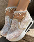 Contrast Sequin Lace Slip On Muffin Sneakers gold&white