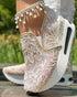 Contrast Sequin Lace Slip On Muffin Sneakers gold&white