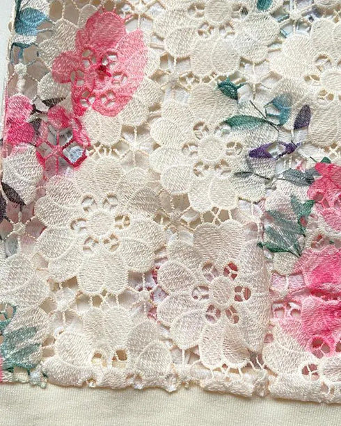 Floral Print Zip Up Water-Soluble Lace Baseball Coat Casual Hollow-out Bomber Crop Jacket Apricot