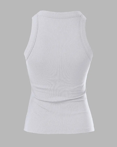 ChicMe Built-in Bra Ribbed Round Neck Tank Top white