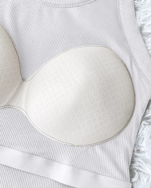 ChicMe Built-in Bra Ribbed Round Neck Tank Top white