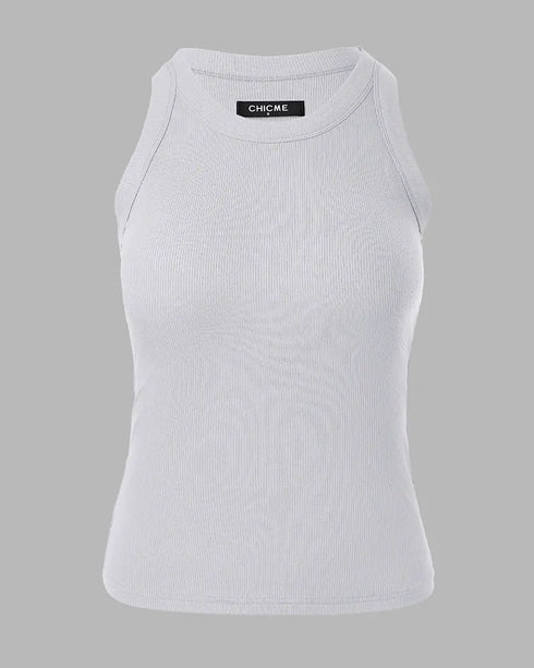 ChicMe Built-in Bra Ribbed Round Neck Tank Top white
