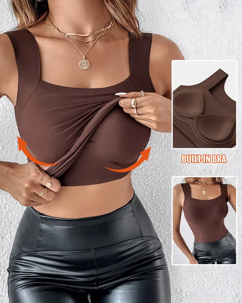 U-Neck Sleeveless Tank Seamless Skinny Layering Top with Built-In Bra style3