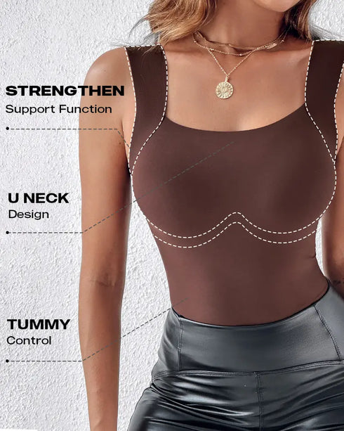 U-Neck Sleeveless Tank Seamless Skinny Layering Top with Built-In Bra style3