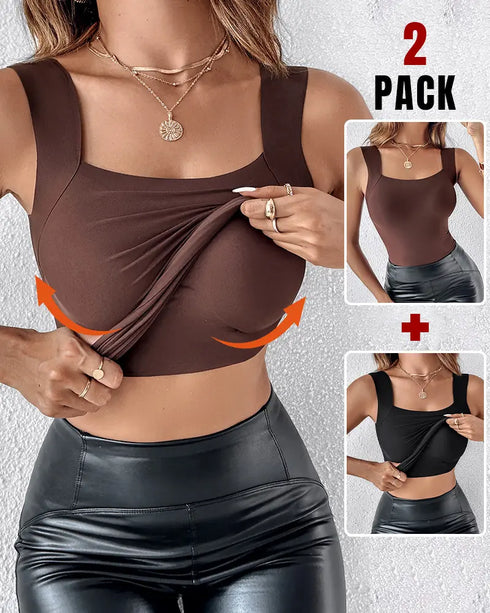 U-Neck Sleeveless Tank Seamless Skinny Layering Top with Built-In Bra style3