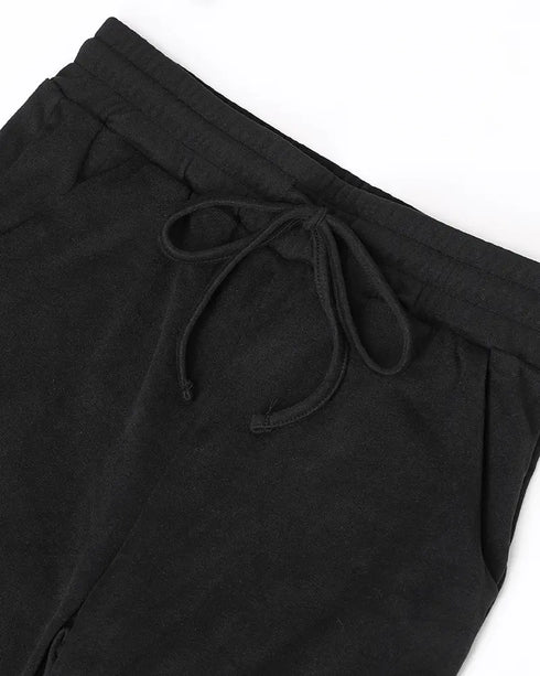 2 Pieces Outfit Long Sleeve Skew Neck Pullover Top and Drawstring Elastic Waist Slim Fit Pants Set black