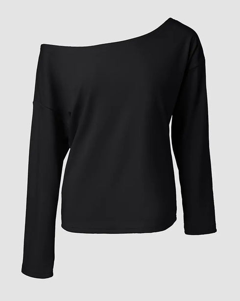 2 Piece Faith Geometric Print Outfit Long Sleeve Skew Neck Pullover Tops Stretchy Waist Pants Set Tracksuit black