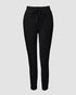 2 Pieces Outfit Long Sleeve Skew Neck Pullover Top and Drawstring Elastic Waist Slim Fit Pants Set black
