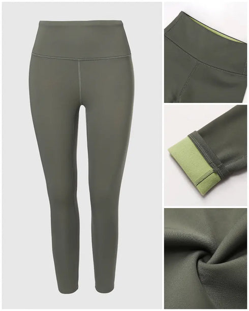 ChicMe ShapeLift Fleece Lined Active Pants Thick Soft Tummy Control Termal Warm Winter Shaping Pants Olive green