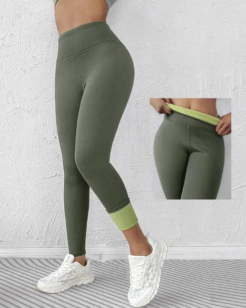 ChicMe ShapeLift Fleece Lined Active Pants Thick Soft Tummy Control Termal Warm Winter Shaping Pants Olive green