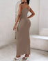 Spaghetti Strap U-Neck Casual Maxi Dress Slim Fit Cami Vacation Dress coffee
