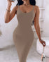 Spaghetti Strap U-Neck Casual Maxi Dress Slim Fit Cami Vacation Dress coffee