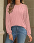 Floral Pattern Contrast Sequin Sheer Mesh Ruched Lantern Sleeve Blouse Elegant Top pink