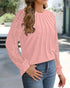 Floral Embroidery Round Neck Lantern Sleeve Blouse Sexy Sheer Mesh Patch Ruched Top pink