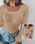 ChicMe Built-in Bra U-Neck Long Sleeve Ribbed Top khaki