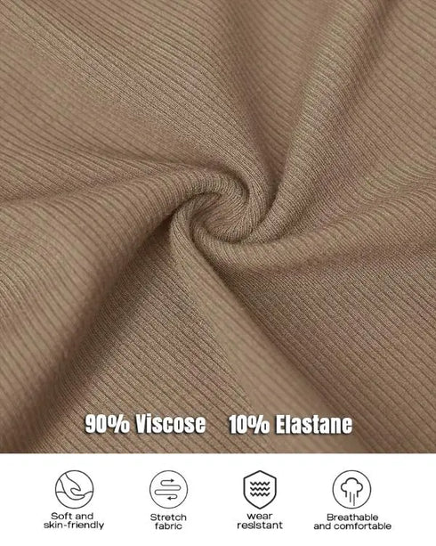 ChicMe Built-in Bra U-Neck Long Sleeve Ribbed Top khaki