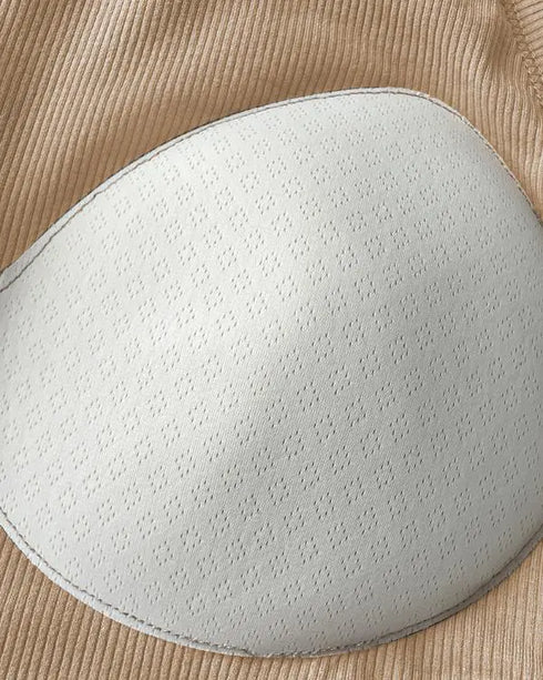 ChicMe Built-in Bra U-Neck Long Sleeve Ribbed Top khaki