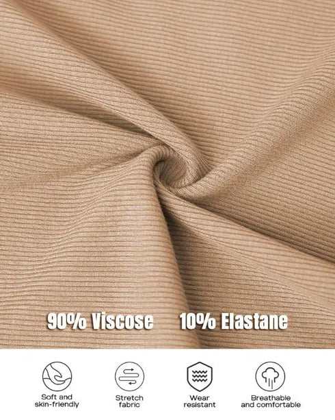 ChicMe Built-in Bra U-Neck Long Sleeve Ribbed Top khaki