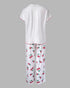 2 Pieces Outfit Letter & cherry Print Short Sleeve Frill Trim Top and Elastic Waist Pants Set Casual Ribbed Pajamas Set white