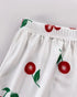 2 Pieces Outfit Letter & cherry Print Short Sleeve Frill Trim Top and Elastic Waist Pants Set Casual Ribbed Pajamas Set white