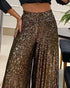 Drawstring Design Allover Shiny Sequins Cuffed Pants Partywear Dark Brown