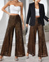 Drawstring Design Allover Shiny Sequins Cuffed Pants Partywear Dark Brown