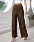Drawstring Design Allover Shiny Sequins Cuffed Pants Partywear Dark Brown