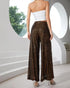 High Waist Allover Sequin Wide Leg Flared Nightout Party Pants Dark Brown