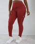 Butt Lifting Leggings with Flap Pockets High Waist Tummy Control Workout Cargo Pants red