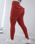 Camouflage Print High Waist Skinny Leggings with Cargo Flap Pockets Casual Pants red