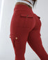 Camouflage Print High Waist Skinny Leggings with Cargo Flap Pockets Casual Pants red