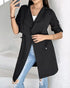 Drawstring Waist Roll Tap Sleeve Classic Trench Coat Lapel Overcoat Outerwear black