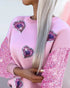 Heart Pattern Contrast Sequin O-Neck Long Sleeve Sweet Pullover Top pink