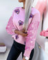 Heart Pattern Contrast Sequin O-Neck Long Sleeve Sweet Pullover Top pink
