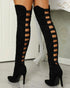 Back Ladder Cutout Knee-high Stiletto Boots black