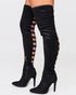 Back Ladder Cutout Knee-high Stiletto Boots black