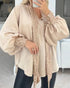 Tie Neck Contrast Sequin Lantern Sleeve Top Apricot