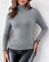 Turtleneck Long Sleeve Slim Fit Knit Sweater Fleece Lined Basic Layering Soft Thermal Top gray